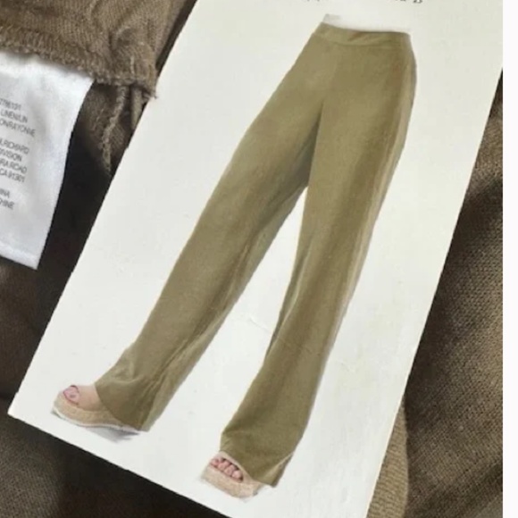 Cristina B Linen Blend Straight Leg Pull On Pants - Picture 3 of 9